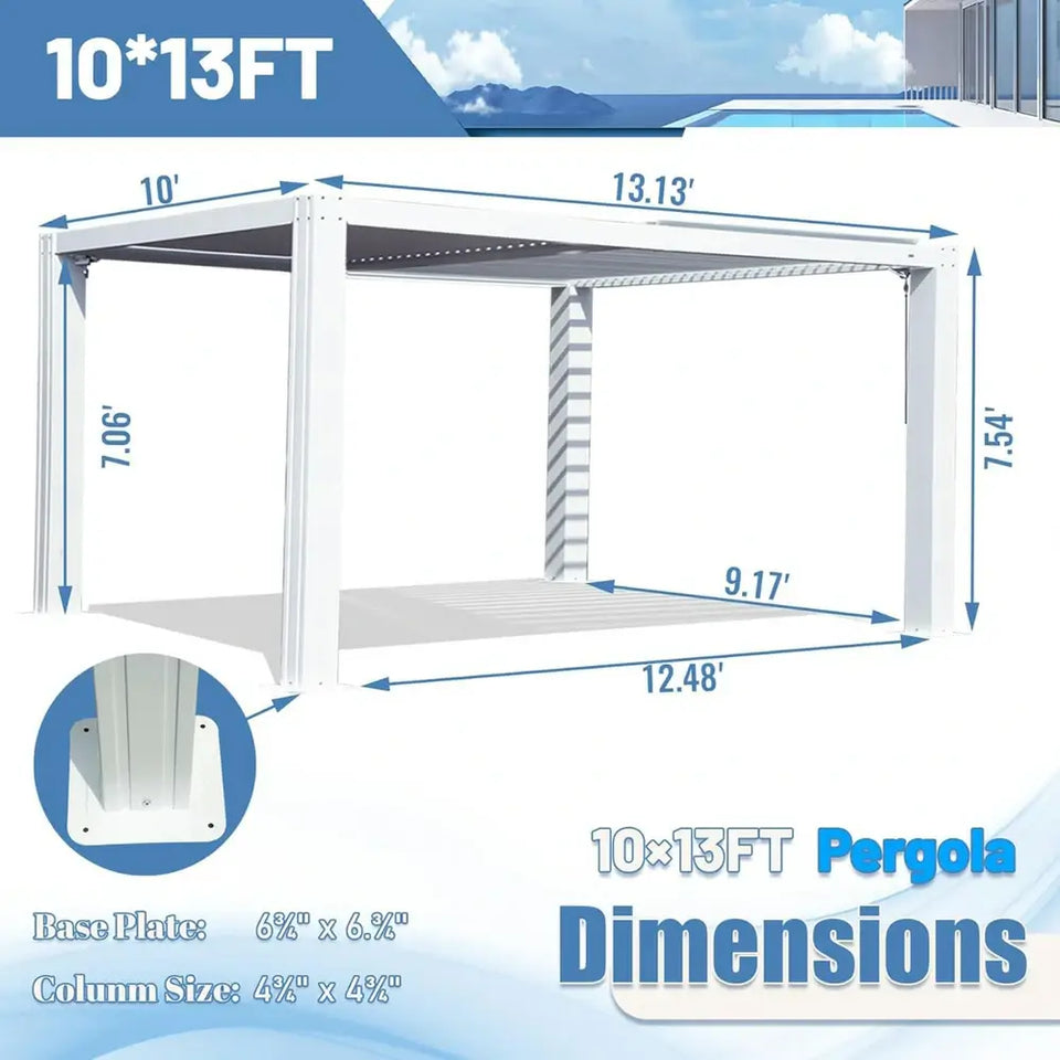 Louvered Pergola White W/O Curtain & Netting