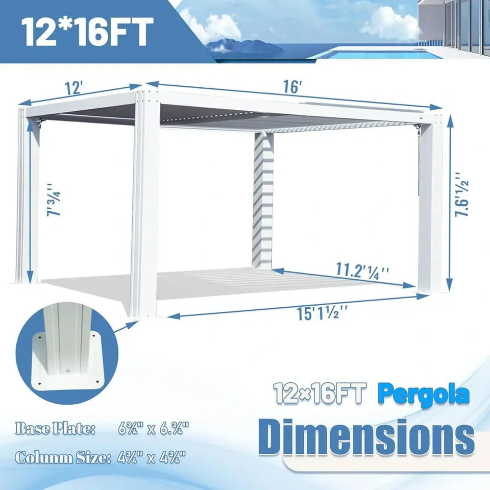 Louvered Pergola White W/O Curtain & Netting