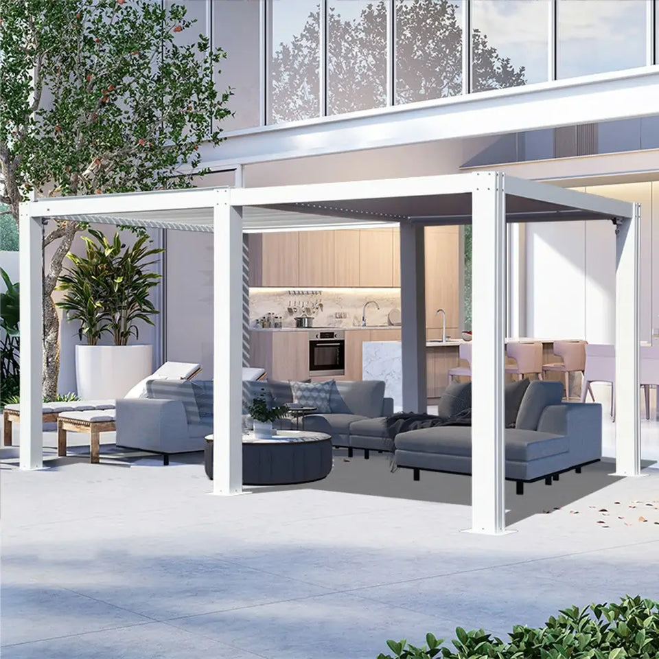 Louvered Pergola White W/O Curtain & Netting