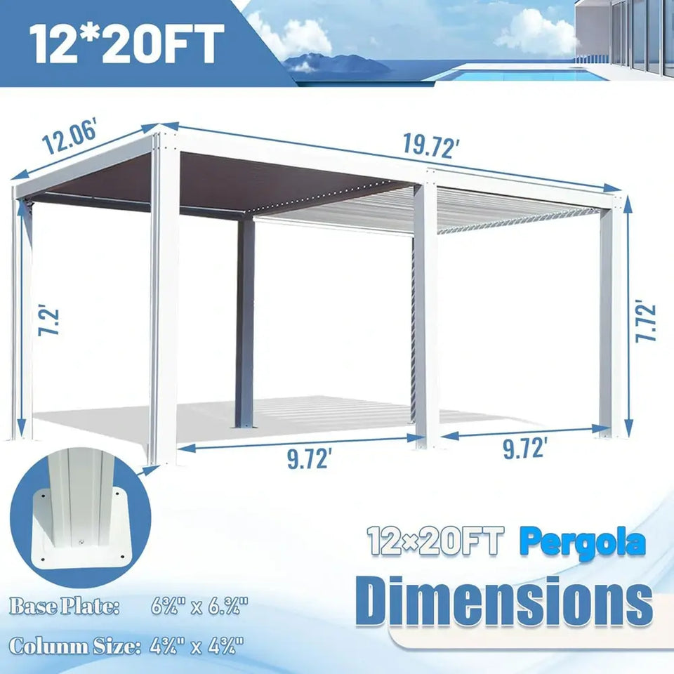 Louvered Pergola White W/O Curtain & Netting