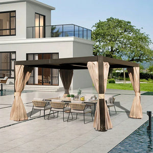 Louvered Pergola Brown with Galvanized Steel Roof