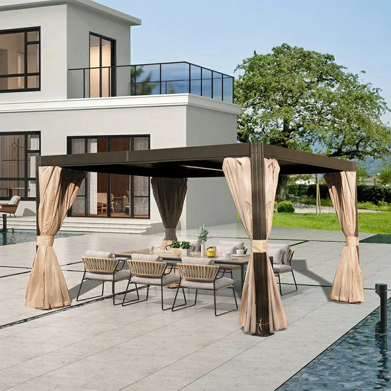 Louvered Pergola Brown with Galvanized Steel Roof
