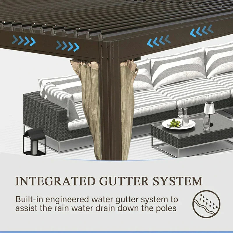 Louvered Pergola Brown with Galvanized Steel Roof