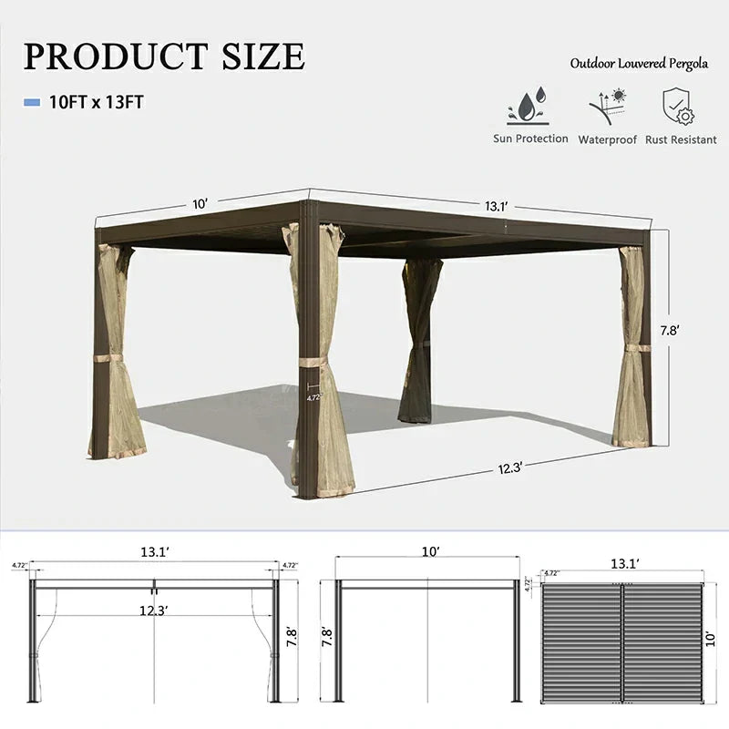 Louvered Pergola Brown with Galvanized Steel Roof