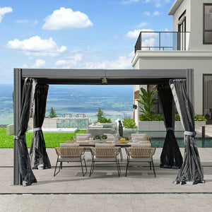 Louvered Pergola Dark Gray with Galvanized Steel Roof