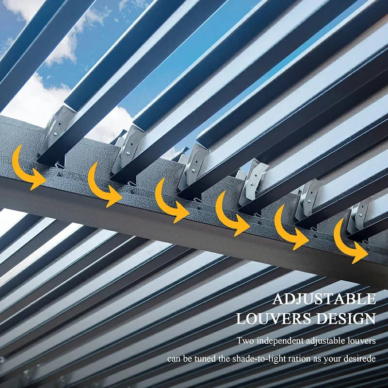 Louvered Pergola Dark Gray with Galvanized Steel Roof
