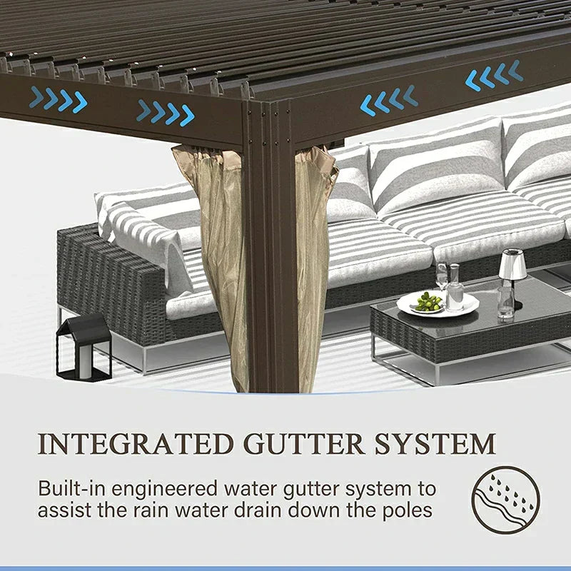 Louvered Pergola Brown with Galvanized Steel Roof