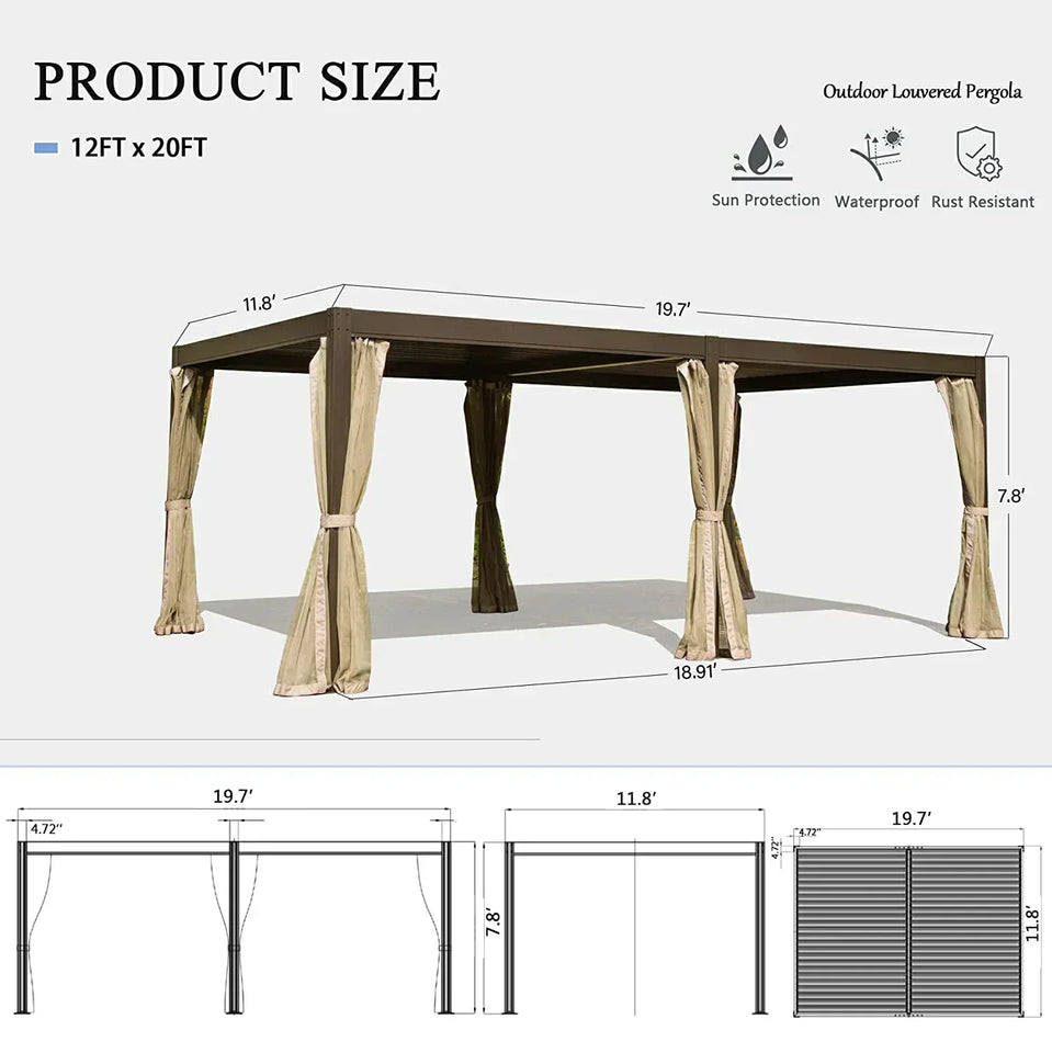 Louvered Pergola Brown with Galvanized Steel Roof