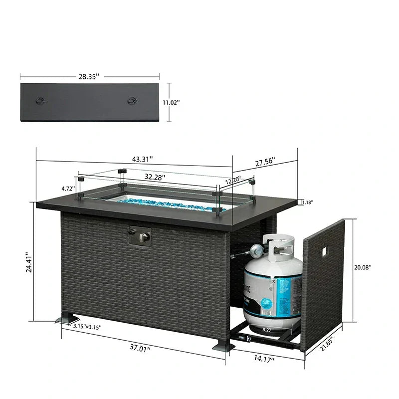 Patio Propane Fire Pit Rectangular Table