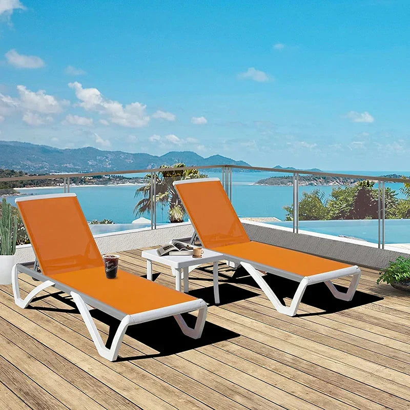 Patio Chaise Lounge Sunbathing Chair Set of 3 (2 Chairs + 1 Table)