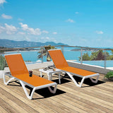 Patio Chaise Lounge Sunbathing Chair Set of 3 (2 Chairs + 1 Table)